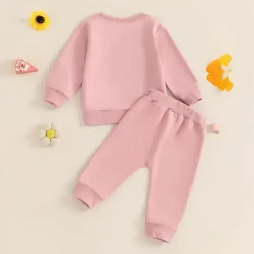 Baby Girl Fall Clothes Set Long Sleeve Letter Print Sweatshirt Pants Toddler Infant Outfits 6 12 18 24 Months 2T 3T - 3