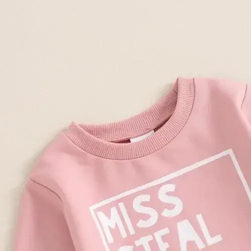 Baby Girl Fall Clothes Set Long Sleeve Letter Print Sweatshirt Pants Toddler Infant Outfits 6 12 18 24 Months 2T 3T - 4
