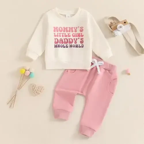 Baby Girl Fall Clothes Set Long Sleeve Letter Print Sweatshirt Pants Toddler Infant Outfits 6 12 18 24 Months 2T 3T - 2