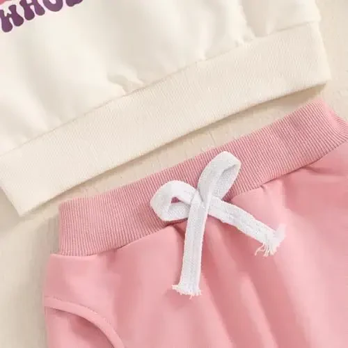 Baby Girl Fall Clothes Set Long Sleeve Letter Print Sweatshirt Pants Toddler Infant Outfits 6 12 18 24 Months 2T 3T - 6