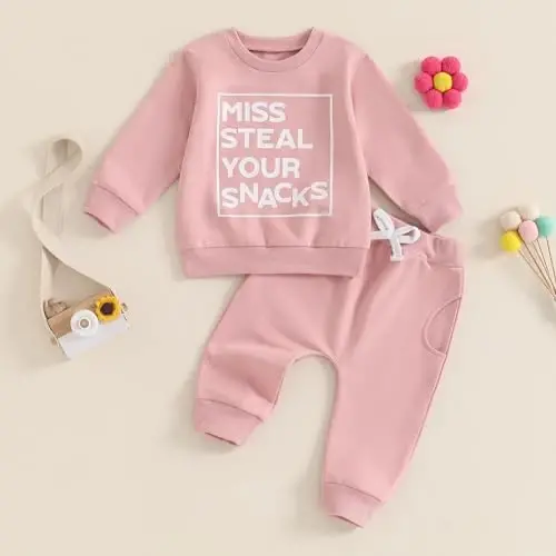 Baby Girl Fall Clothes Set Long Sleeve Letter Print Sweatshirt Pants Toddler Infant Outfits 6 12 18 24 Months 2T 3T - ALLSHOPE (1)