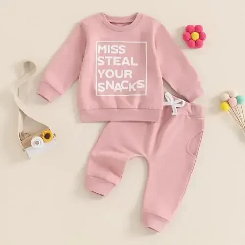 Baby Girl Fall Clothes Set Long Sleeve Letter Print Sweatshirt Pants Toddler Infant Outfits 6 12 18 24 Months 2T 3T - 2