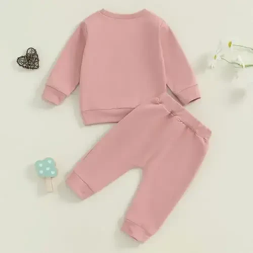 Baby Girl Fall Clothes Set Long Sleeve Letter Print Sweatshirt Pants Toddler Infant Outfits 6 12 18 24 Months 2T 3T - 3