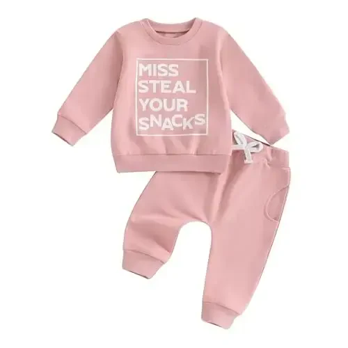 Baby Girl Fall Kiyimlar To'plami Uzun Qisma Harf Bosma Sweatshirt Shim Toddler Go'dak Kiyimlari 6 12 18 24 Oy 2T 3T - 1