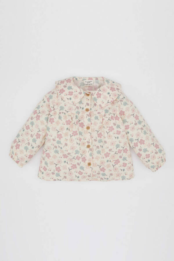 Baby Girl Floral Baby Collar Long Sleeve Shirt Light Pink - 1