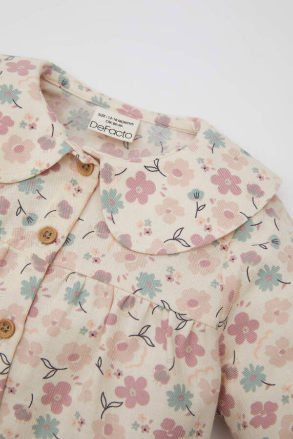 Baby Girl Floral Baby Collar Long Sleeve Shirt Light Pink - 2