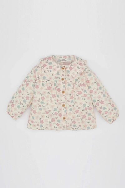 Baby Girl Floral Baby Collar Long Sleeve Shirt Light Pink - 6