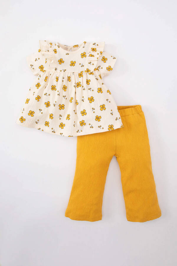 Baby Girl Floral Blouse and Pants 2-Piece Set Yellow - 6