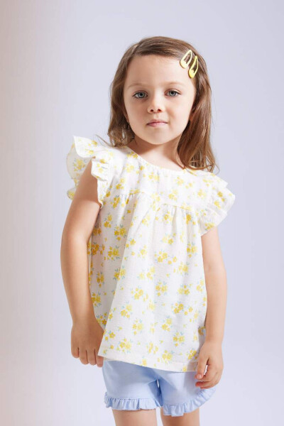 Baby Girl Floral Linen Look Sleeveless Shirt Ecru - 3