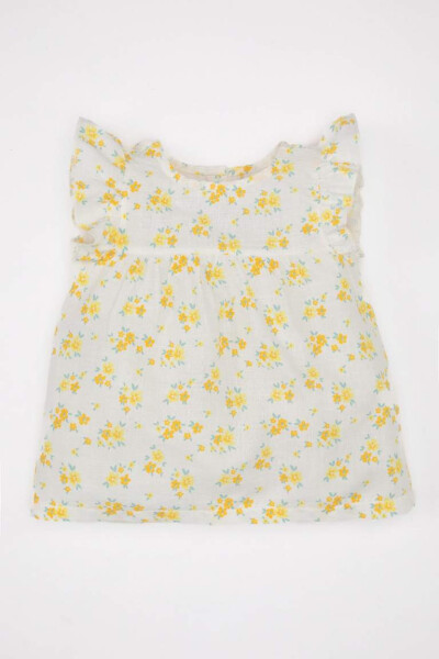 Baby Girl Floral Linen Look Sleeveless Shirt Ecru - 4