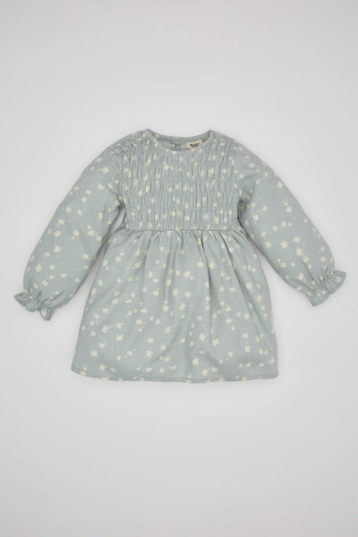 Baby Girl Floral Long Sleeve Twill Dress Mint - 1