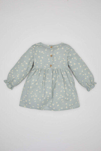 Baby Girl Floral Long Sleeve Twill Dress Mint - 5