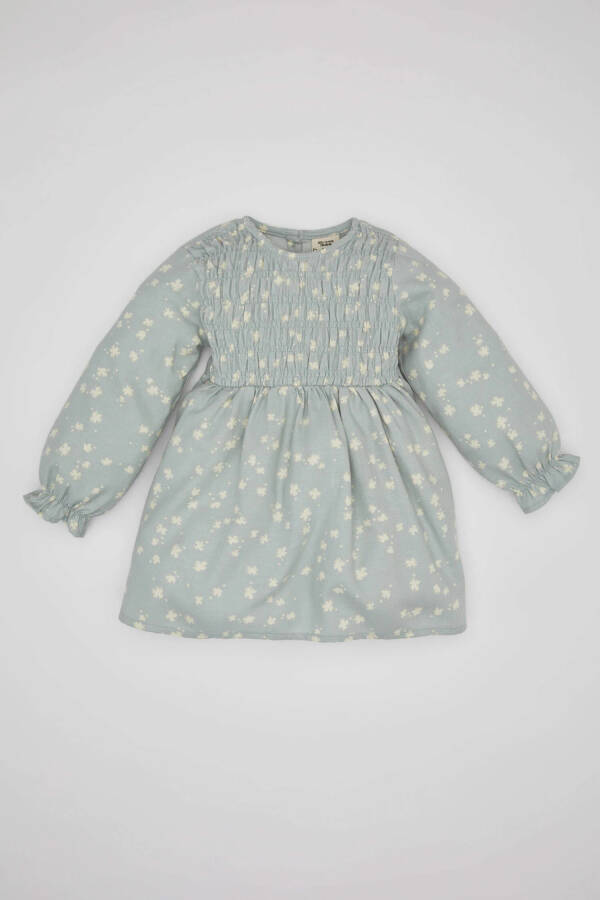 Baby Girl Floral Long Sleeve Twill Dress Mint - 6