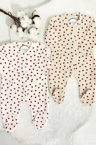 Baby Girl Floral Patterned 2-Piece Jumpsuit Set Newborn 1-3-6 Months-Hearted - 1