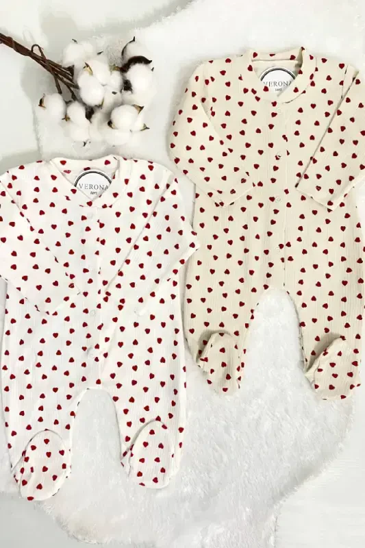 Baby Girl Floral Patterned 2-Piece Jumpsuit Set Newborn 1-3-6 Months-Hearted - 1