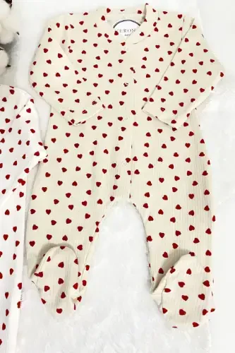 Baby Girl Floral Patterned 2-Piece Jumpsuit Set Newborn 1-3-6 Months-Hearted - 2