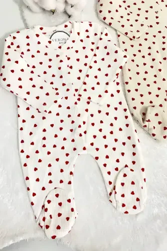 Baby Girl Floral Patterned 2-Piece Jumpsuit Set Newborn 1-3-6 Months-Hearted - 3