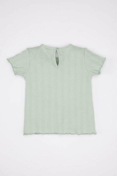 Baby Girl Floral Ribbed Knit Short Sleeve T-Shirt Mint - 4