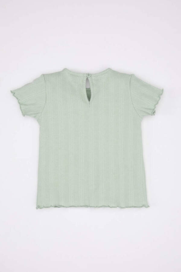 Baby Girl Floral Ribbed Knit Short Sleeve T-Shirt Mint - 4