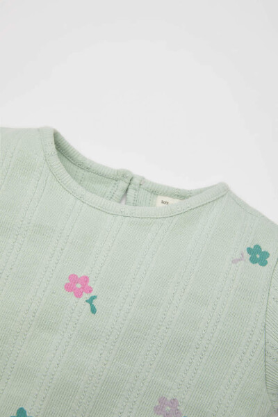 Baby Girl Floral Ribbed Knit Short Sleeve T-Shirt Mint - 2