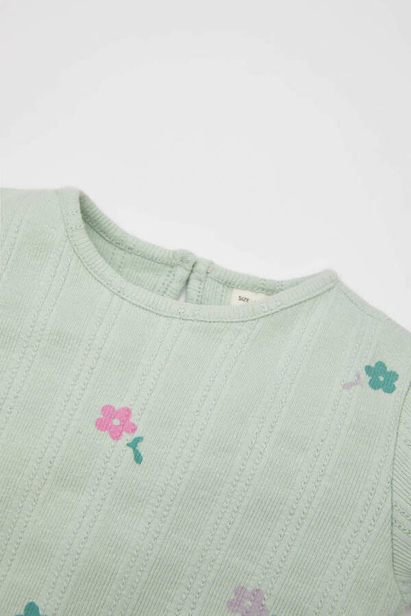 Baby Girl Floral Ribbed Knit Short Sleeve T-Shirt Mint - 2