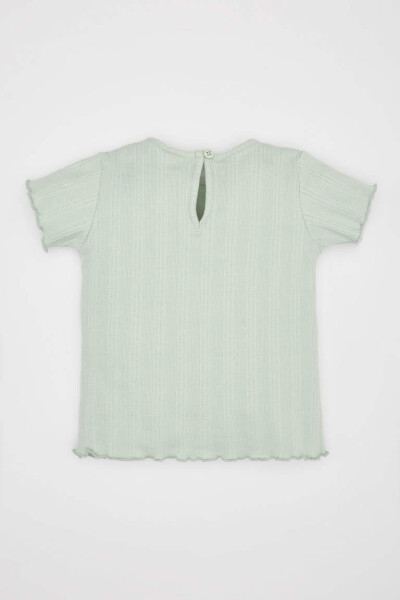 Baby Girl Floral Ribbed Knit Short Sleeve T-Shirt Mint - 4