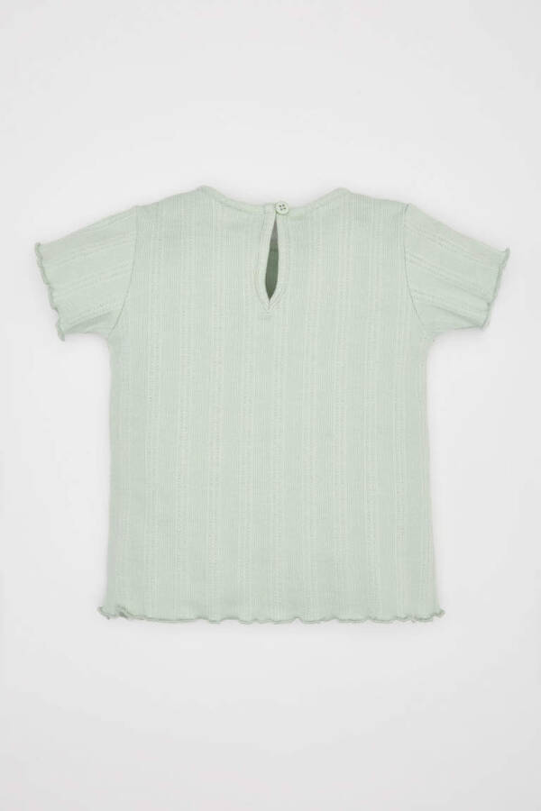 Baby Girl Floral Ribbed Knit Short Sleeve T-Shirt Mint - 4