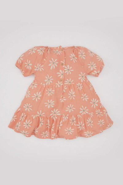 Baby Girl Floral Short Sleeve Crinkle Viscose Dress Salmon - 5