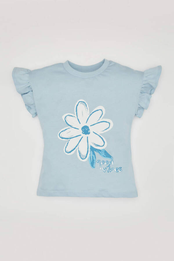 Baby Girl Floral Short Sleeve T-Shirt Light Blue - 1