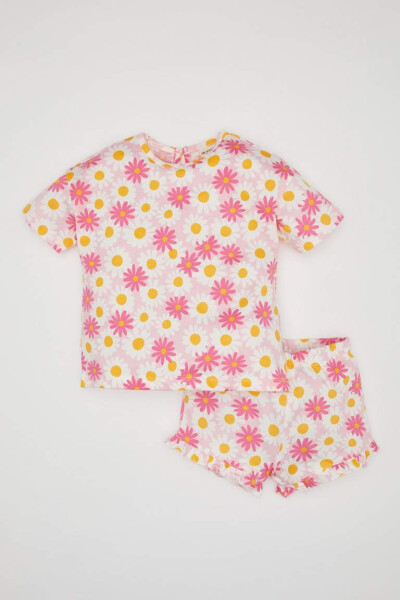 Baby Girl Floral Short Sleeve T-Shirt Shorts 2 Piece Set Pink - 3