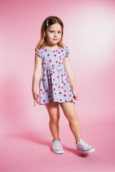 Baby Girl Floral Sleeveless Dress Blue - 3