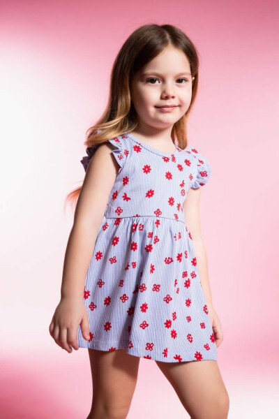 Baby Girl Floral Sleeveless Dress Blue - 4