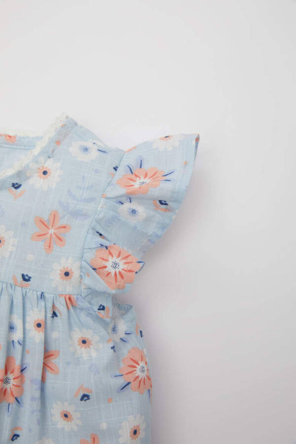 Baby Girl Floral Sleeveless Poplin Dress Light Blue - 3