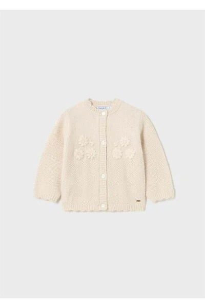 Baby Girl Flower Embroidered High Neck Knit Cardigan - MAYORAL