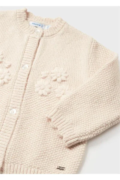 Baby Girl Flower Embroidered High Neck Knit Cardigan - MAYORAL (1)