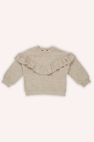 Baby Girl Frilly Knit Beige-Melange Knit - 1