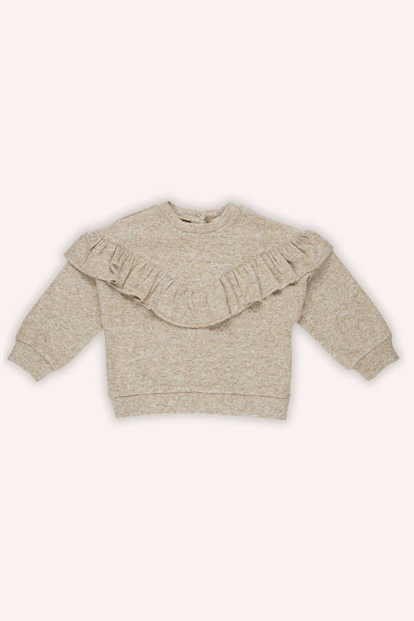 Baby Girl Frilly Knit Beige-Melange Knit - 1