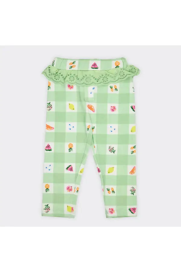 Baby Girl Fruit Patterned Mint Leggings - 4