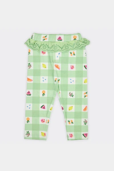 Baby Girl Fruit Patterned Mint Leggings - PANÇO