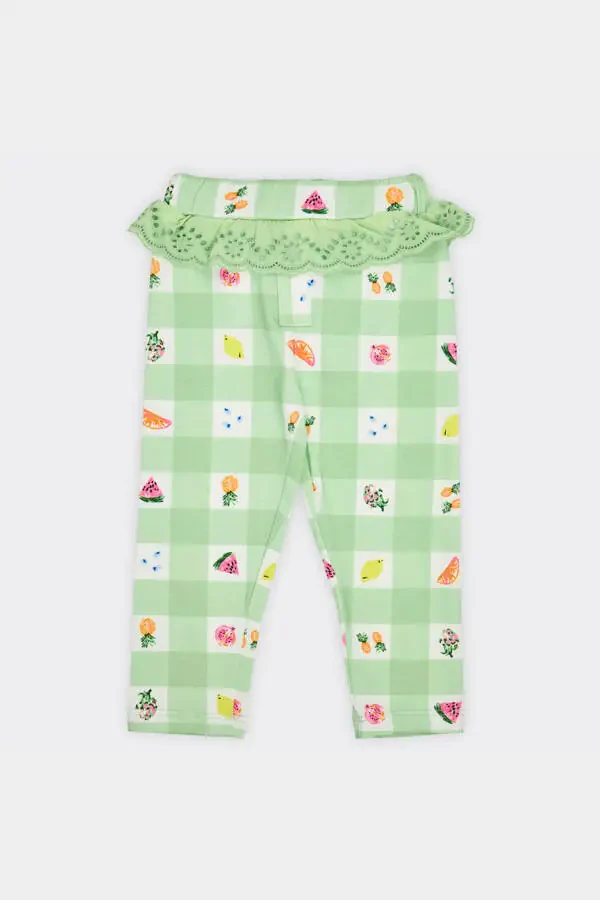 Baby Girl Fruit Patterned Mint Leggings - 1