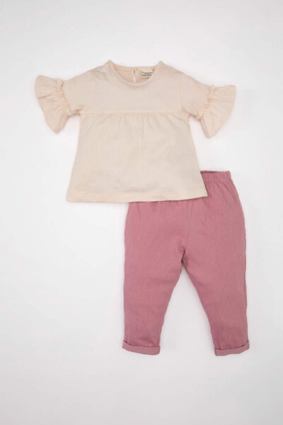 Baby Girl Half Sleeve Blouse Pants 2 Piece Set Rose - 1