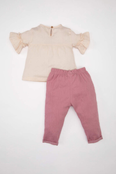 Baby Girl Half Sleeve Blouse Pants 2 Piece Set Rose - 5