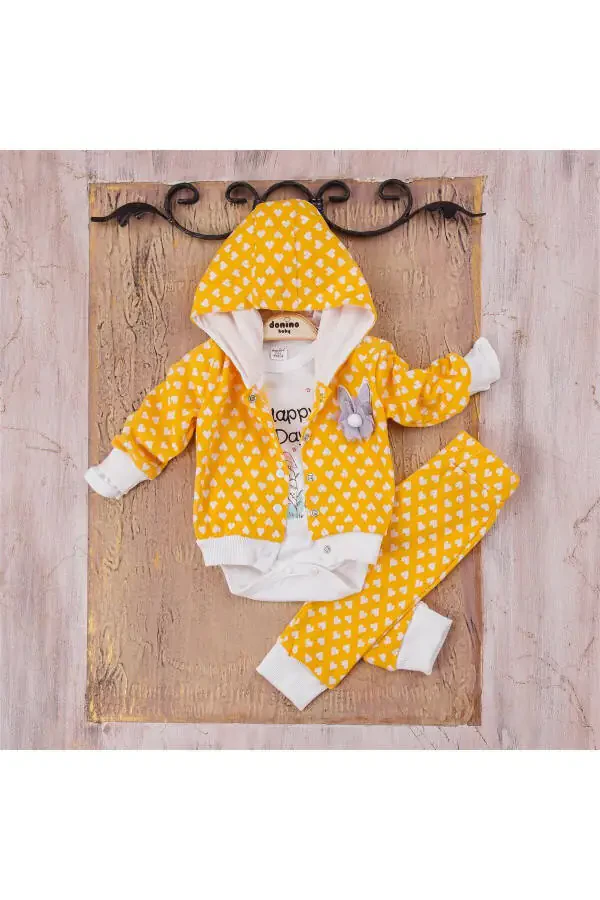 Baby Girl Heart Jacquard 3-Piece Set - 6