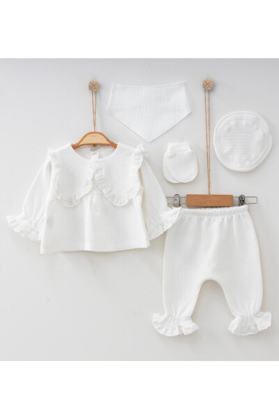 Baby Girl Hospital Discharge Set with Bow, Ecru, 5 Pieces, Newborn Set 0-3 Months - 7