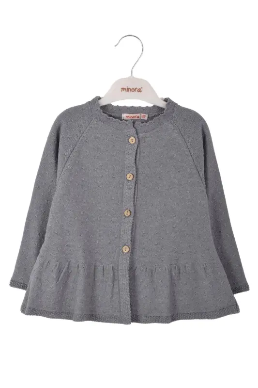 Baby Girl Knit Pleated Waist Cardigan GRAY-Gray - MINORA
