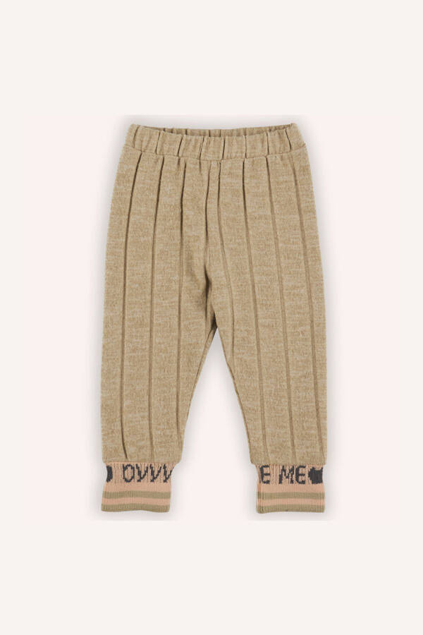 Baby Girl Knit Ribbed Beige Tights - 1