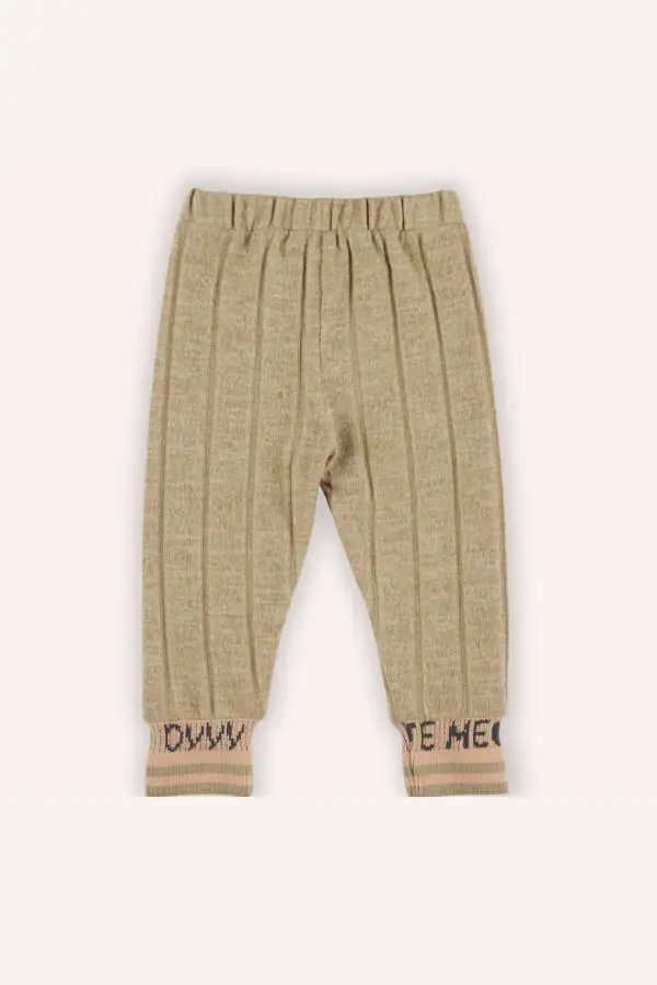 Baby Girl Knit Ribbed Beige Tights - 2