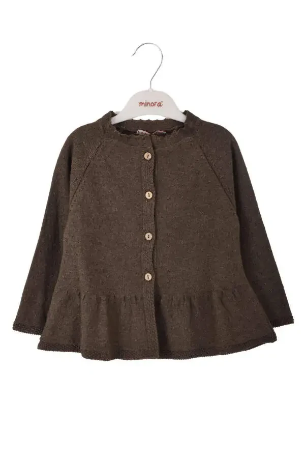 Baby Girl Knitted Belted Pleated Cardigan (COFFEE) - 1
