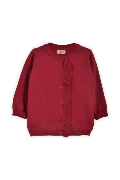 Baby girl knitted cardigan with frills (6-24 months, red) - MINORA