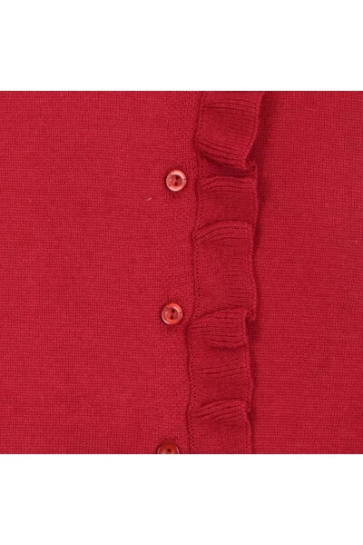 Baby girl knitted cardigan with frills (6-24 months, red) - MINORA (1)